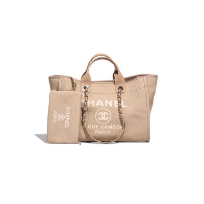 CHANEL DEAUVILLE MEDIUM CANVAS LAMB BEIGE AS4317 (39*30*22cm)